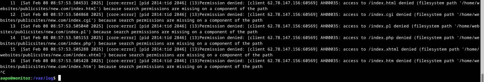 Error log apachesta