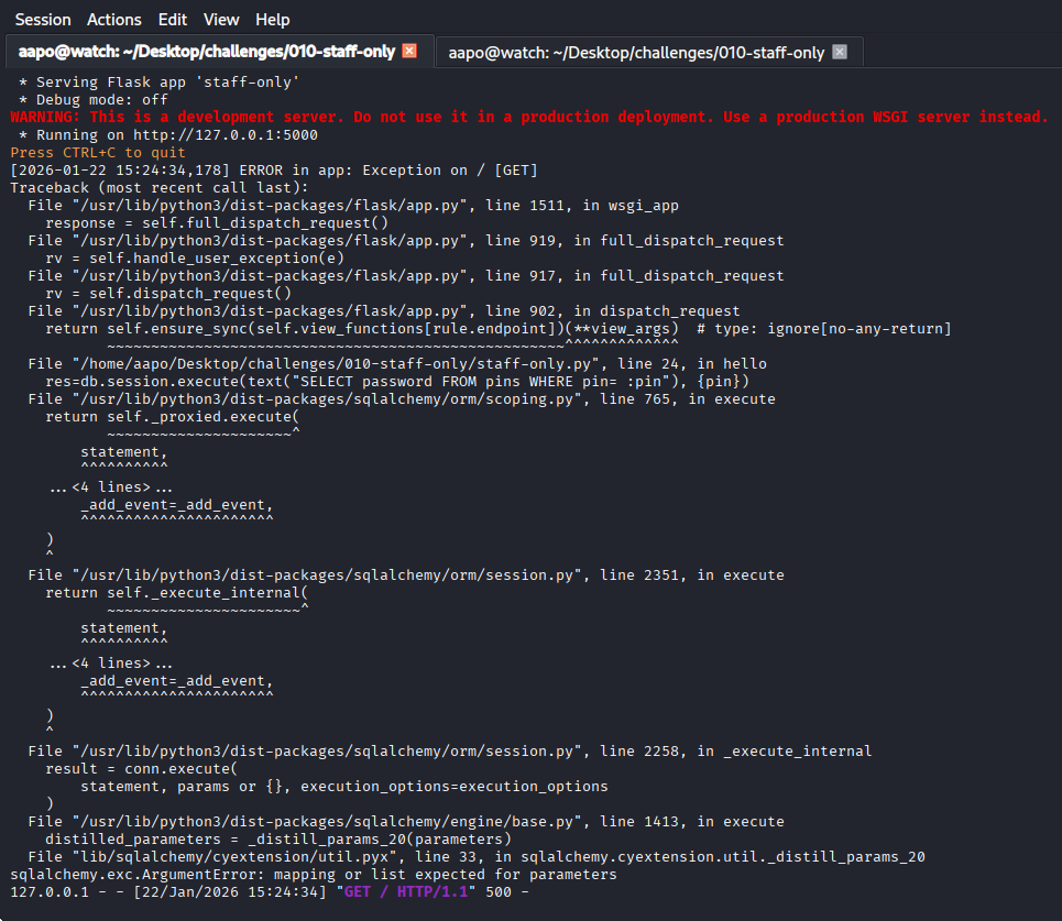 Virheilmoitus terminaalissa
