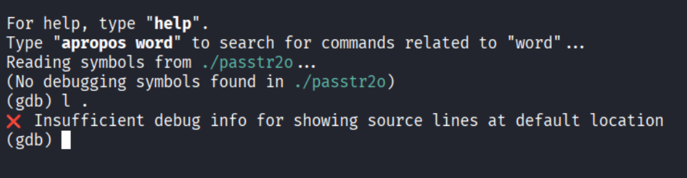 Tiedostossa ei debug tietoja